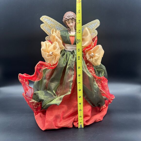 Vintage Christmas Angel Tree Topper 1999 May Department Store Red Green Gold - Picture 11 of 14